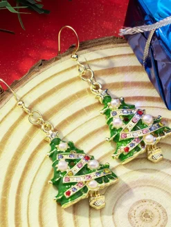 Discount Retro Stage Christmas Tree Enamel Oil-Drip Earrings