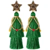 Clearance Retro Stage Christmas Tree Tassel Beaded Dangle Earrings