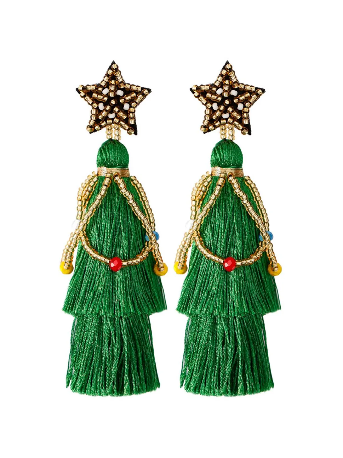 Clearance Retro Stage Christmas Tree Tassel Beaded Dangle Earrings