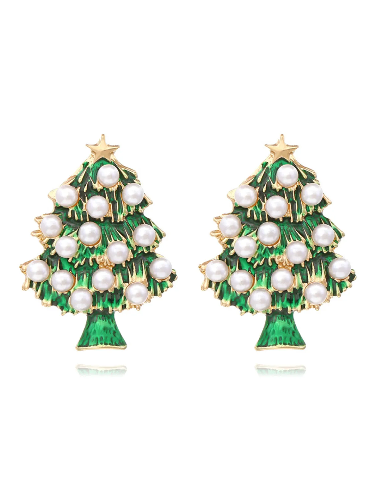 Outlet Retro Stage Christmas Trees Pearl Stars Earrings