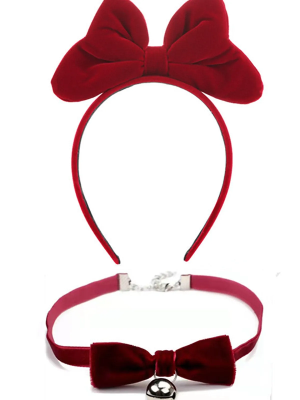 Outlet Retro Stage Christmas Velvet Bowknot Hairband With Choker Necklace