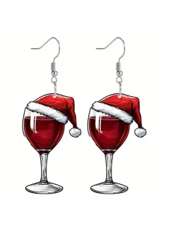 New Retro Stage Christmas Wine Glass Dangle Earrings