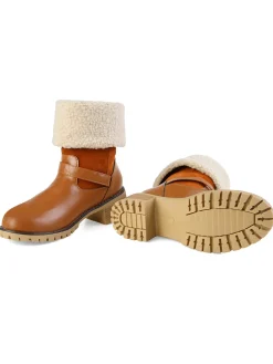 Online Retro Stage Chunky Heel Belt Buckle Plush Mid-Calf Boots Khaki