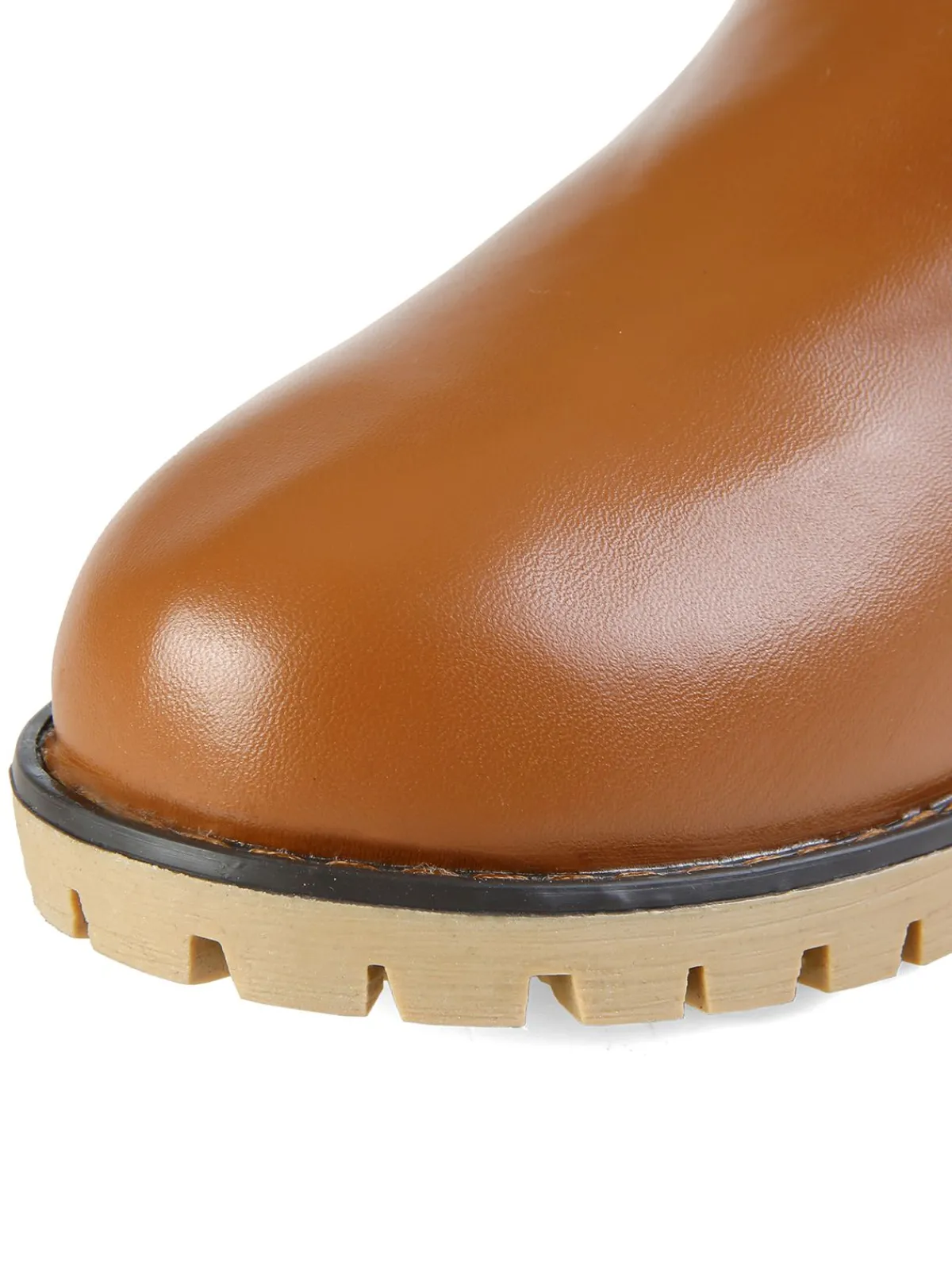 Online Retro Stage Chunky Heel Belt Buckle Plush Mid-Calf Boots Khaki