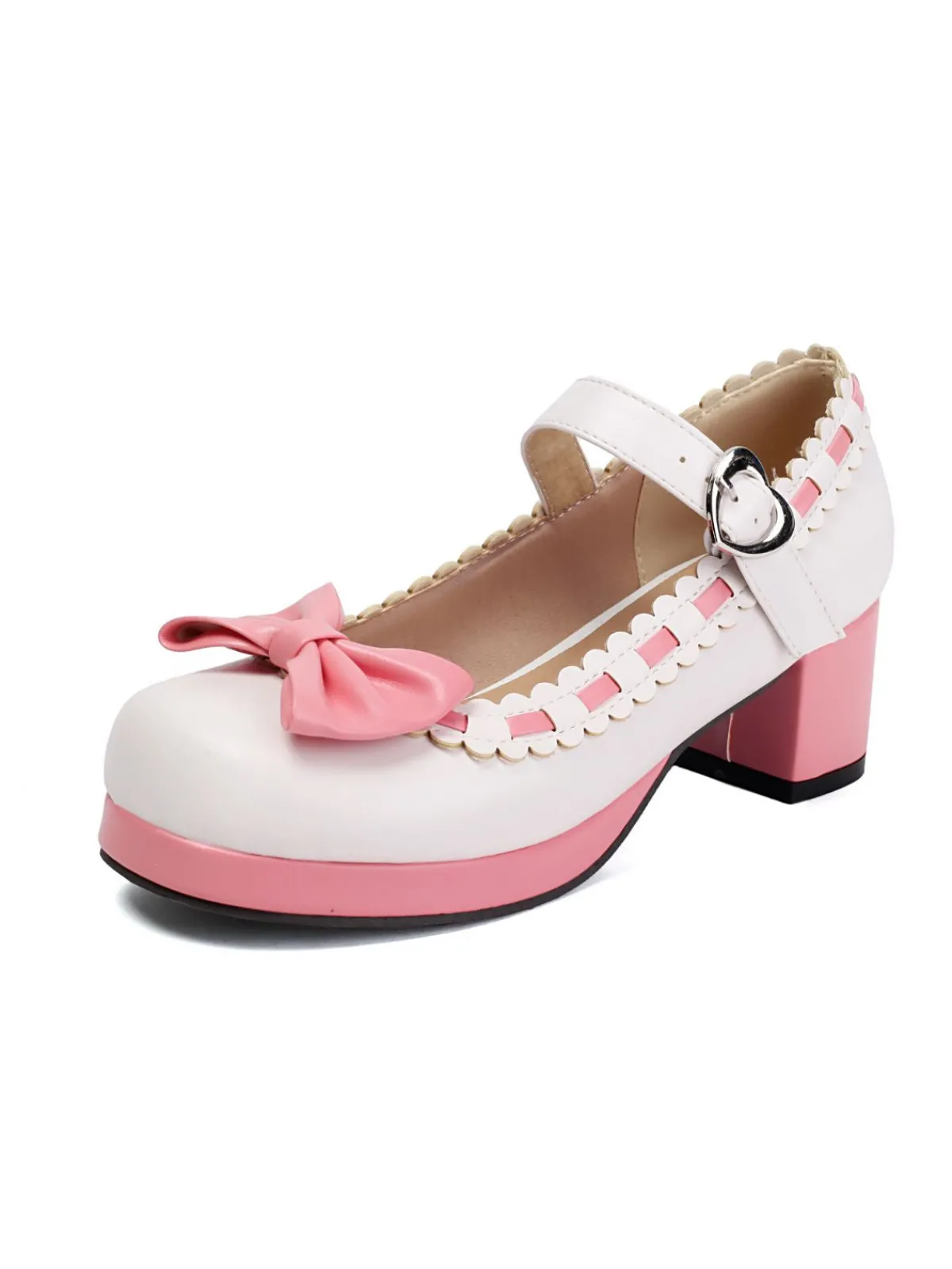Fashion Retro Stage Chunky Heel Two Tone Bow Marry Jane Shoes