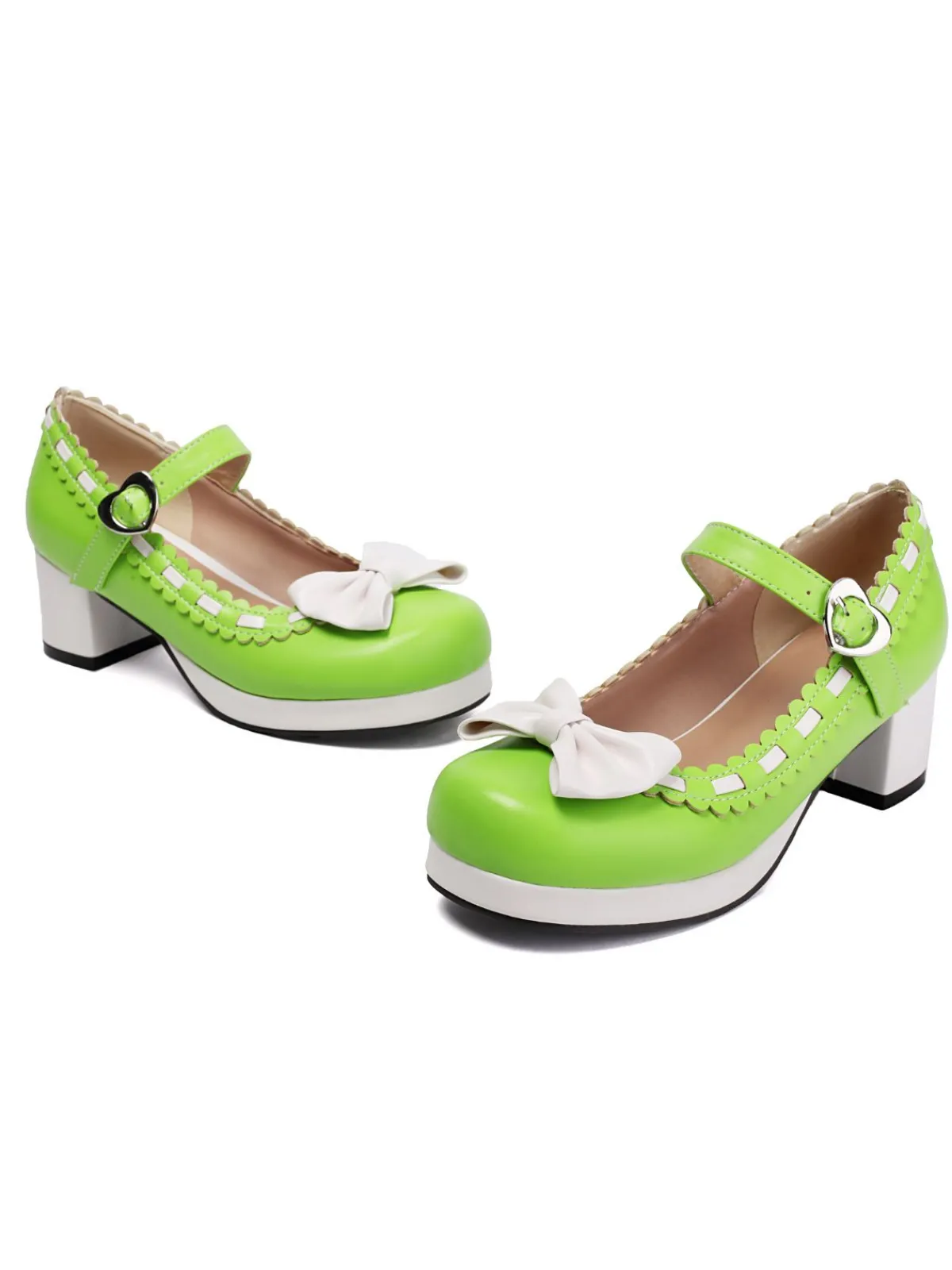 Fashion Retro Stage Chunky Heel Two Tone Bow Marry Jane Shoes
