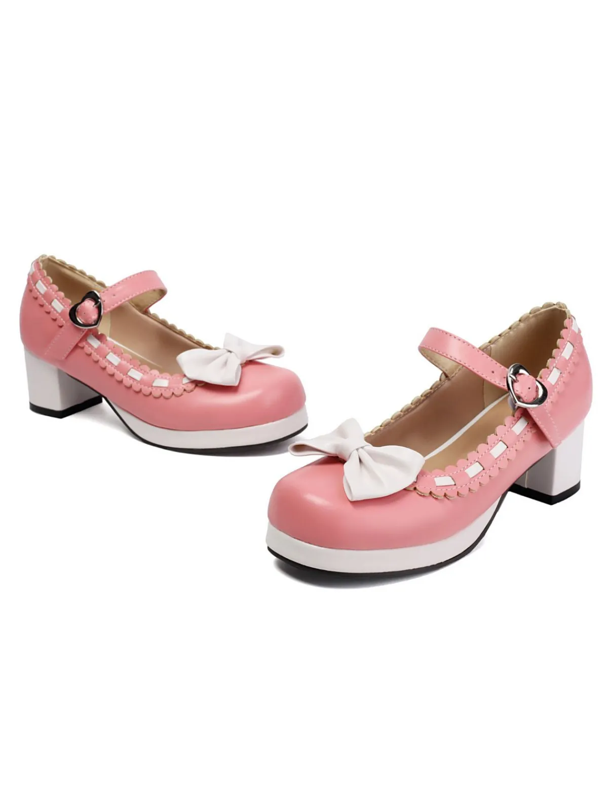 Fashion Retro Stage Chunky Heel Two Tone Bow Marry Jane Shoes