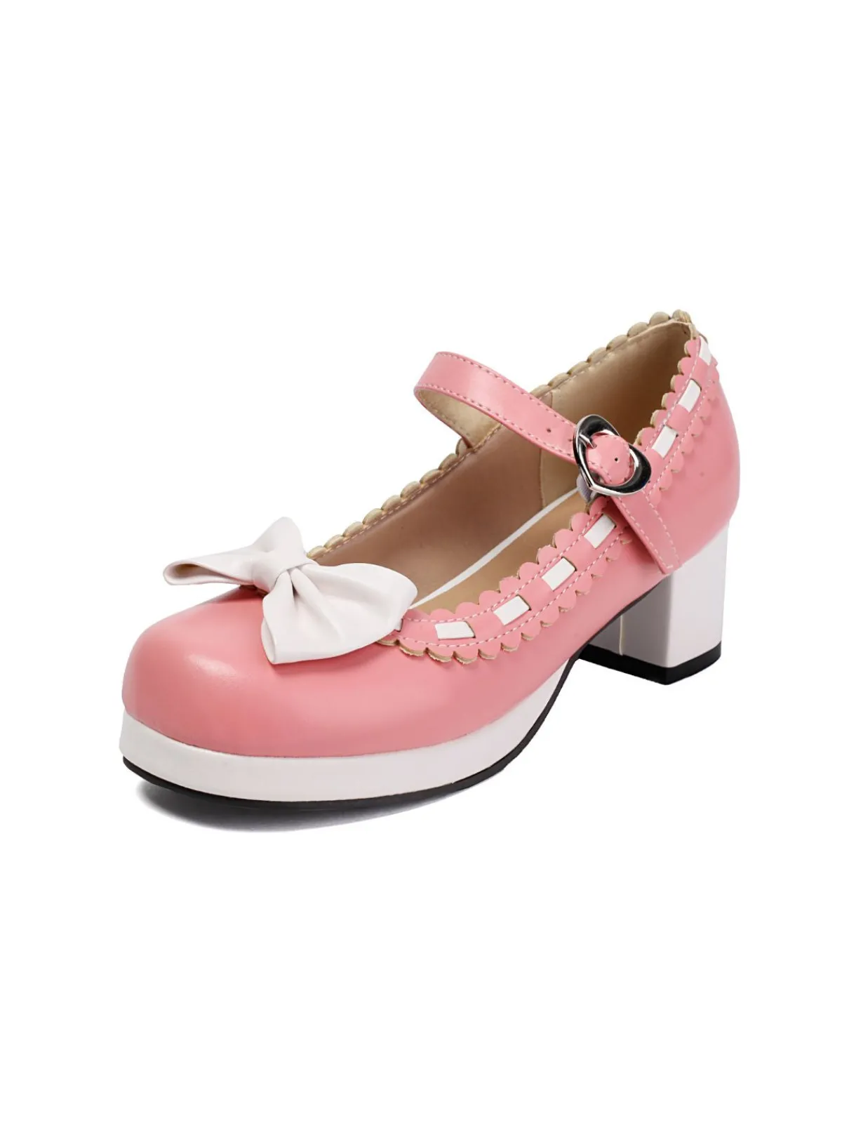 Fashion Retro Stage Chunky Heel Two Tone Bow Marry Jane Shoes