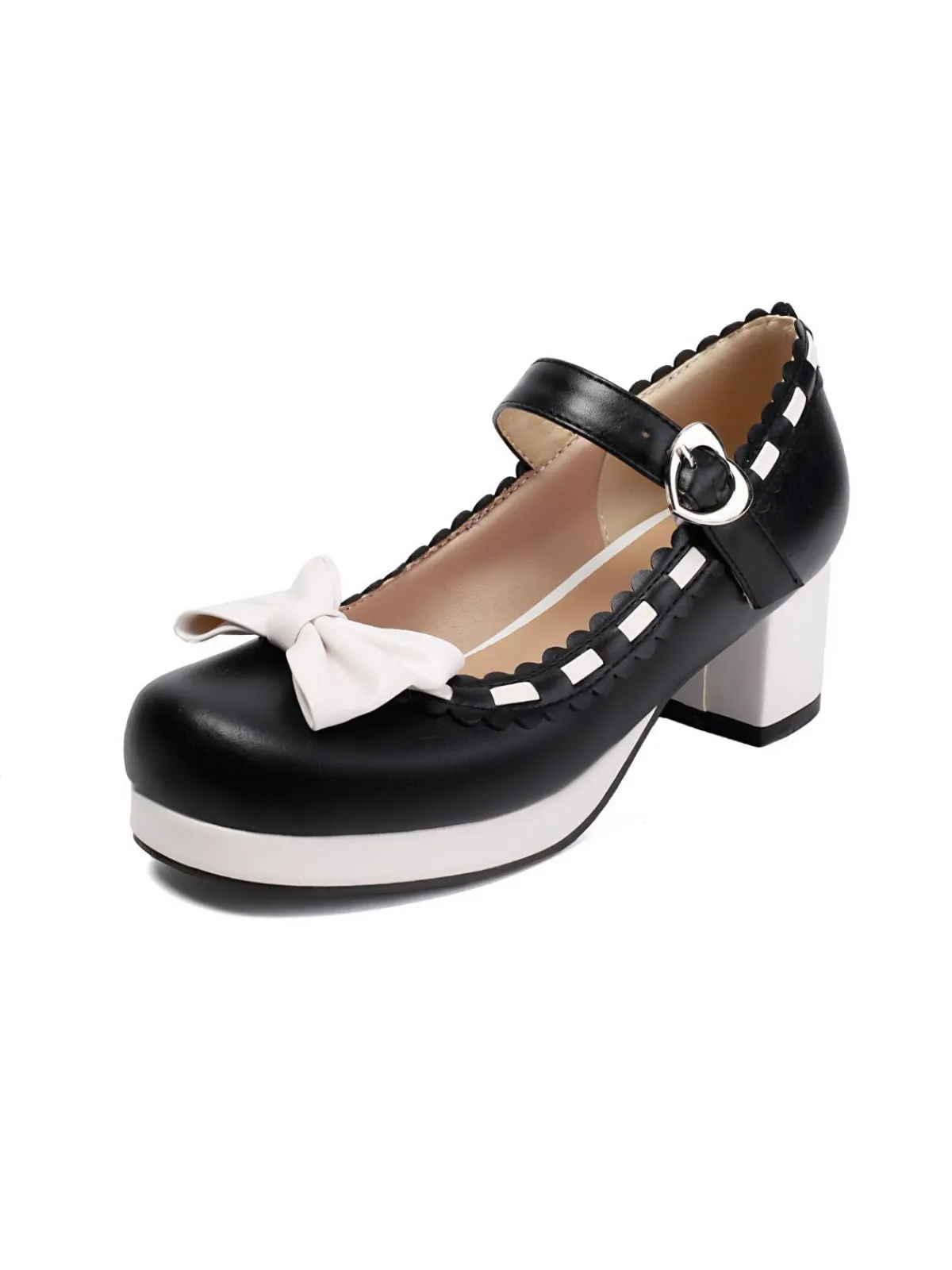 Fashion Retro Stage Chunky Heel Two Tone Bow Marry Jane Shoes