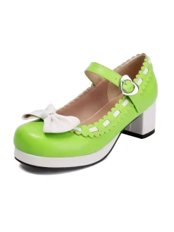 Fashion Retro Stage Chunky Heel Two Tone Bow Marry Jane Shoes