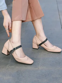 Sale Retro Stage Chunky Heels Mary Jane Shoes