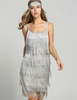 Discount Retro Stage [Clearance] Belted 1920s Fringe Gatsby Dress-US Warehouse Gray