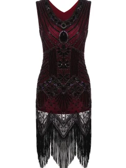Sale Retro Stage [Clearance] 1920s Sequined Fringe Dress Wine Red