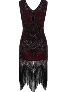 Sale Retro Stage [Clearance] 1920s Sequined Fringe Dress Wine Red