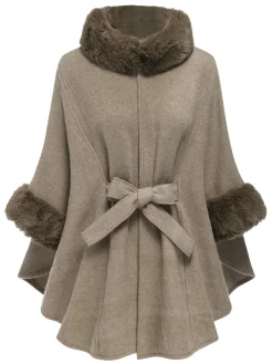 Clearance Retro Stage Coffee 1940s Faux Fur Collar Batwing Coat