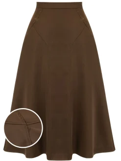 Fashion Retro Stage 1940s High Waist Solid Skirt Coffee