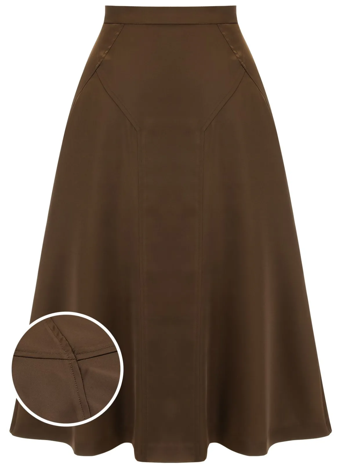 Fashion Retro Stage 1940s High Waist Solid Skirt Coffee