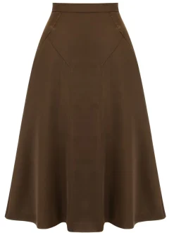 Fashion Retro Stage 1940s High Waist Solid Skirt Coffee