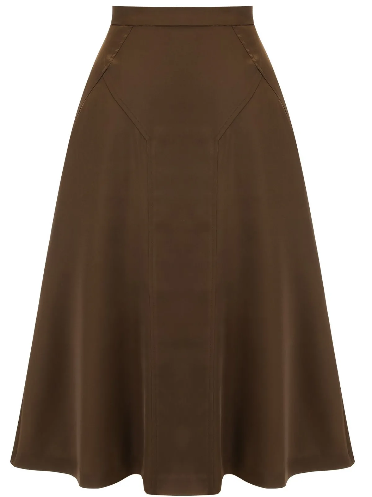 Fashion Retro Stage 1940s High Waist Solid Skirt Coffee