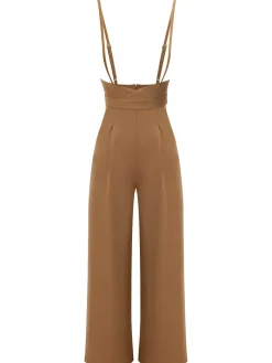 Fashion Retro Stage 1930s Solid Suspender Jumpsuit Coffee