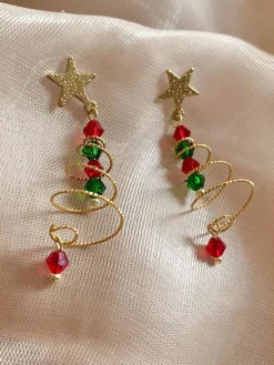 Online Retro Stage Colorful Christmas Star Crystal Earrings