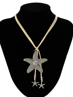 Hot Retro Stage Conch Starfish Pendant Leather Cord Necklace
