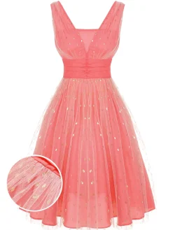 Clearance Retro Stage 1950s V-Neck Sequin Dress Coral Pink
