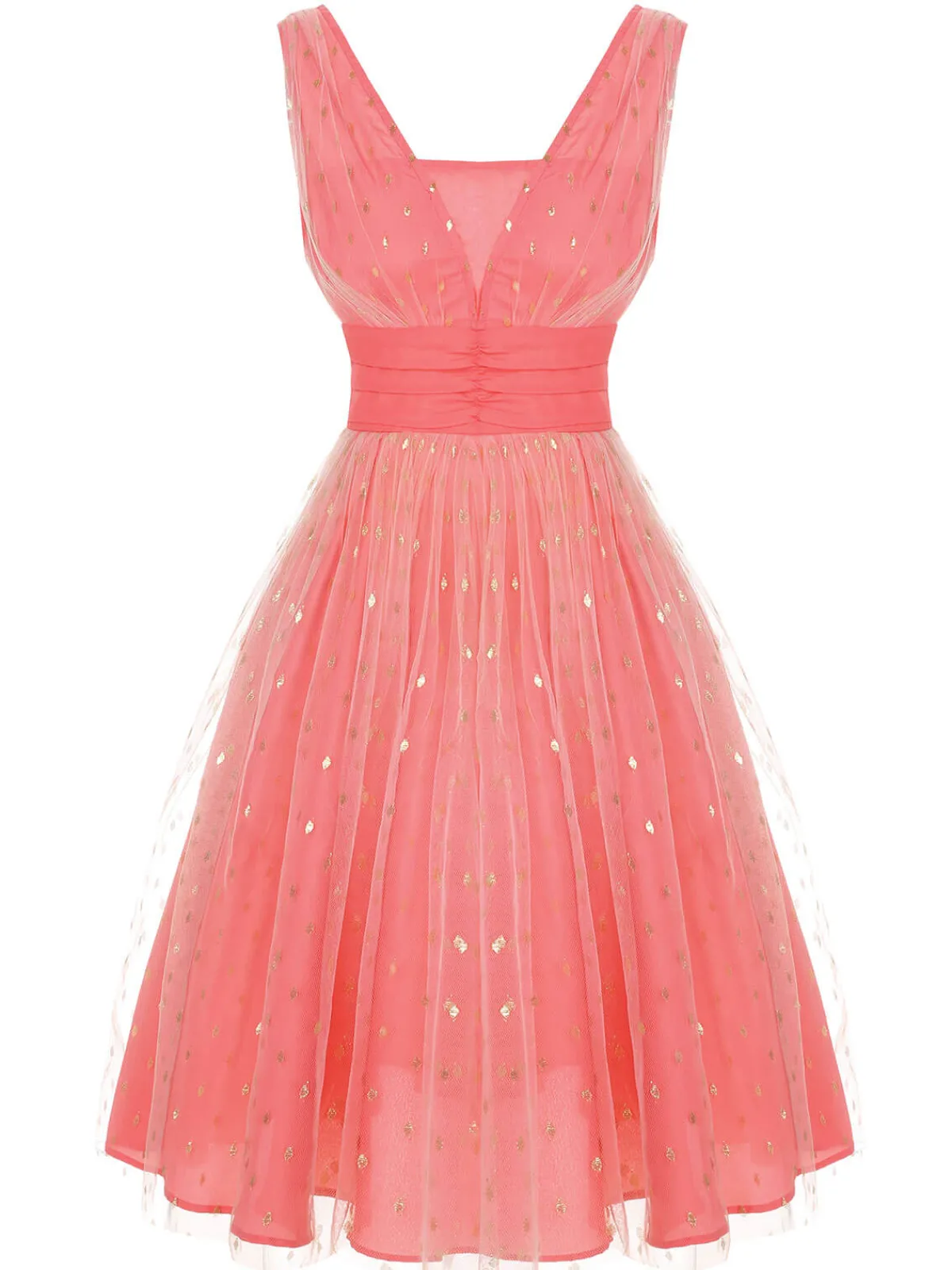 Clearance Retro Stage 1950s V-Neck Sequin Dress Coral Pink
