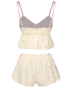 Best Retro Stage Cream Color 1950s Floral Lace Straps Pajama