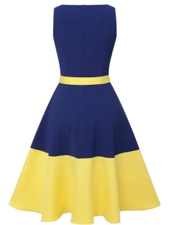 Outlet Retro Stage & Yellow 1950s Solid Boat Neck Dress Dark Blue