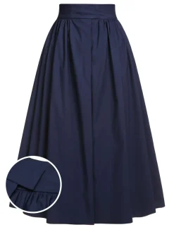 Best Retro Stage Gray 1960s Solid Umbrella Skirt Dark Blue