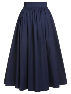 Best Retro Stage Gray 1960s Solid Umbrella Skirt Dark Blue