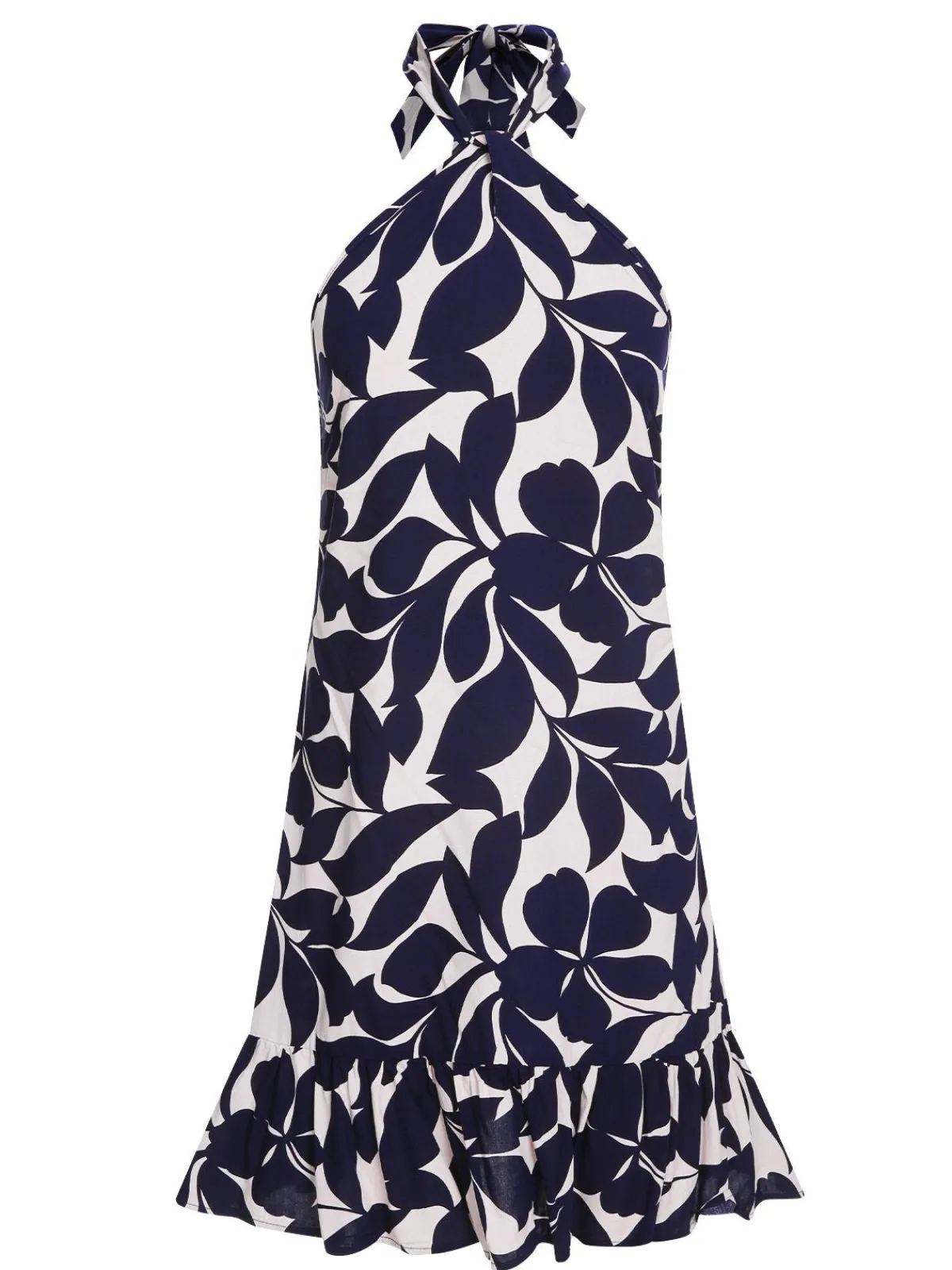 Outlet Retro Stage Dark 1940s Backless Halter Floral Dress Blue