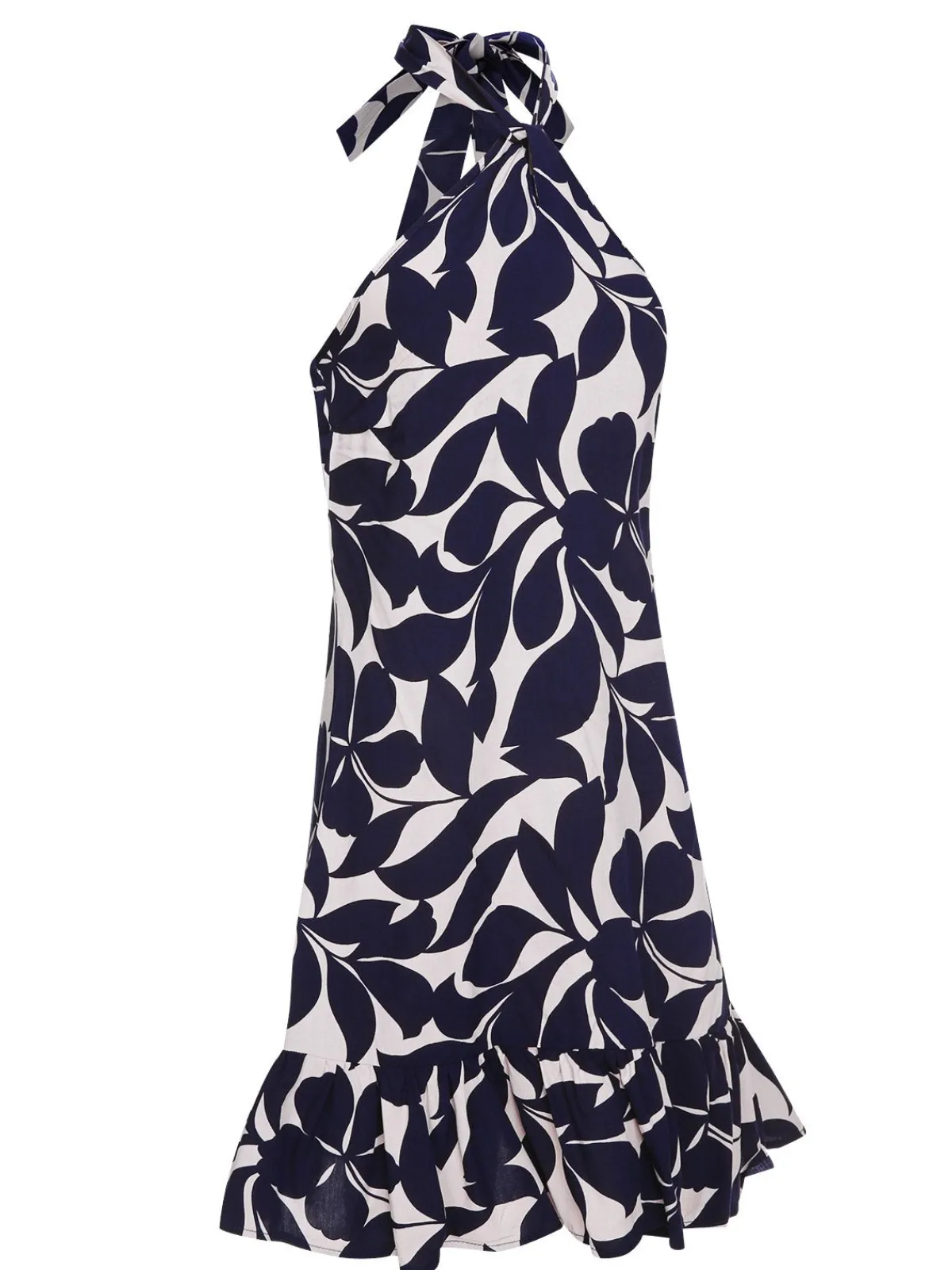 Outlet Retro Stage Dark 1940s Backless Halter Floral Dress Blue
