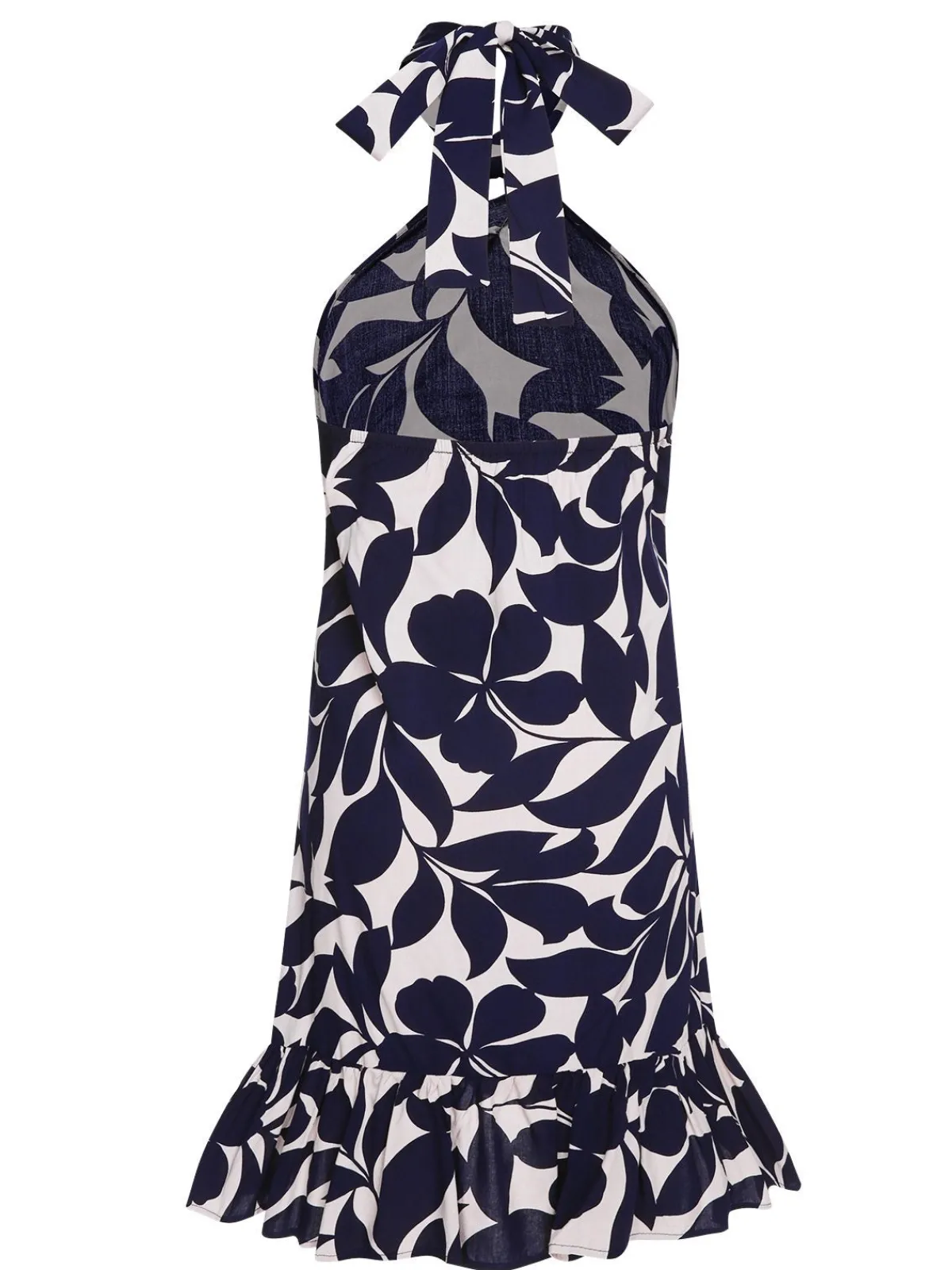 Outlet Retro Stage Dark 1940s Backless Halter Floral Dress Blue