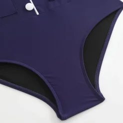 Outlet Retro Stage 1940s Button Spaghetti Strap One-piece Swimsuit Dark Blue