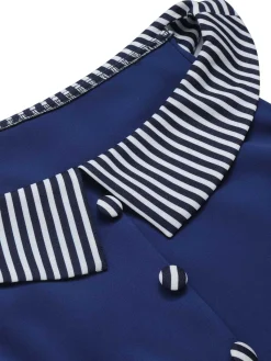 Outlet Retro Stage 1960s Buttoned Stripes Dress Dark Blue