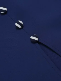 Outlet Retro Stage 1960s Buttoned Stripes Dress Dark Blue