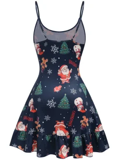 Fashion Retro Stage Dark 1940s Christmas Straps Nightgown Blue