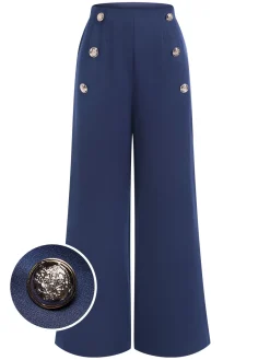 Hot Retro Stage 1940s Double Breasted Wide Leg Pants Dark Blue