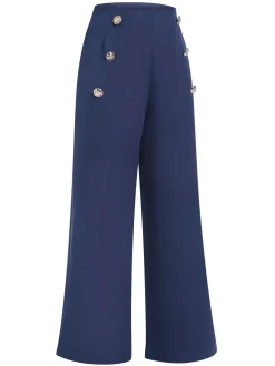 Hot Retro Stage 1940s Double Breasted Wide Leg Pants Dark Blue