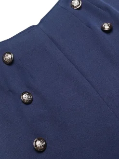 Hot Retro Stage 1940s Double Breasted Wide Leg Pants Dark Blue