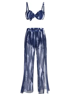 Discount Retro Stage 1960s Dyed Graphic Strap Swimsuit & Cover Up Dark Blue