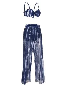Discount Retro Stage 1960s Dyed Graphic Strap Swimsuit & Cover Up Dark Blue