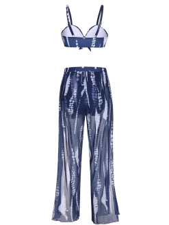 Discount Retro Stage 1960s Dyed Graphic Strap Swimsuit & Cover Up Dark Blue