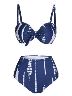 Discount Retro Stage 1960s Dyed Graphic Strap Swimsuit & Cover Up Dark Blue