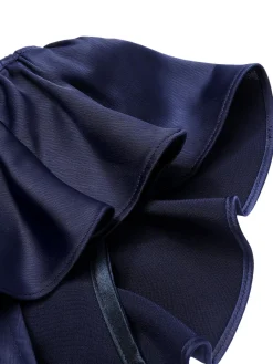Best Retro Stage 1930s Flounce Sleeve Cowl Neck Trumpet Dress Dark Blue