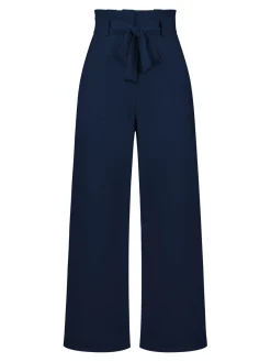 Discount Retro Stage 1940s High Waist Bow Waist Pants Dark Blue