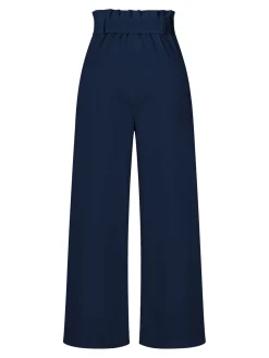 Discount Retro Stage 1940s High Waist Bow Waist Pants Dark Blue