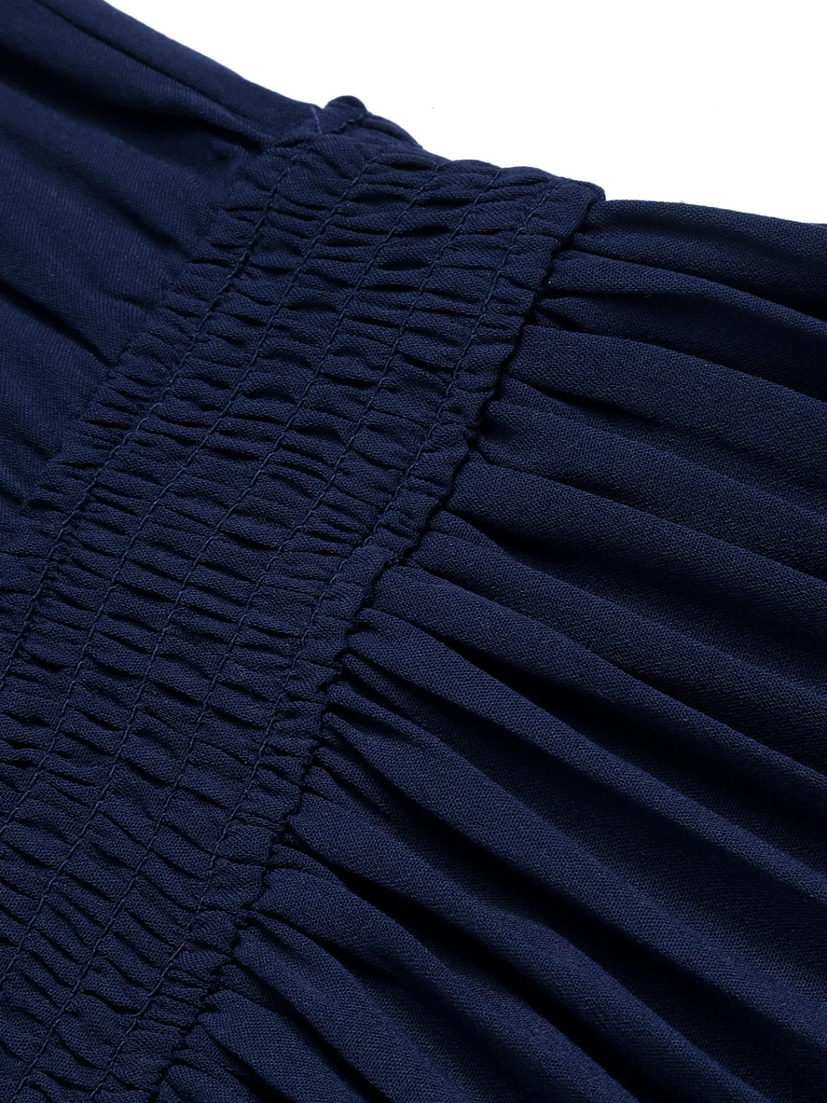 Clearance Retro Stage 1960s Jacquard V-Neck Bishop Sleeve Dress Dark Blue